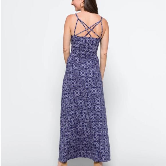 NWT Market & Spruce Blue Geometric Medallion Print Maxi Dress with Strappy Back - Picture 6 of 16